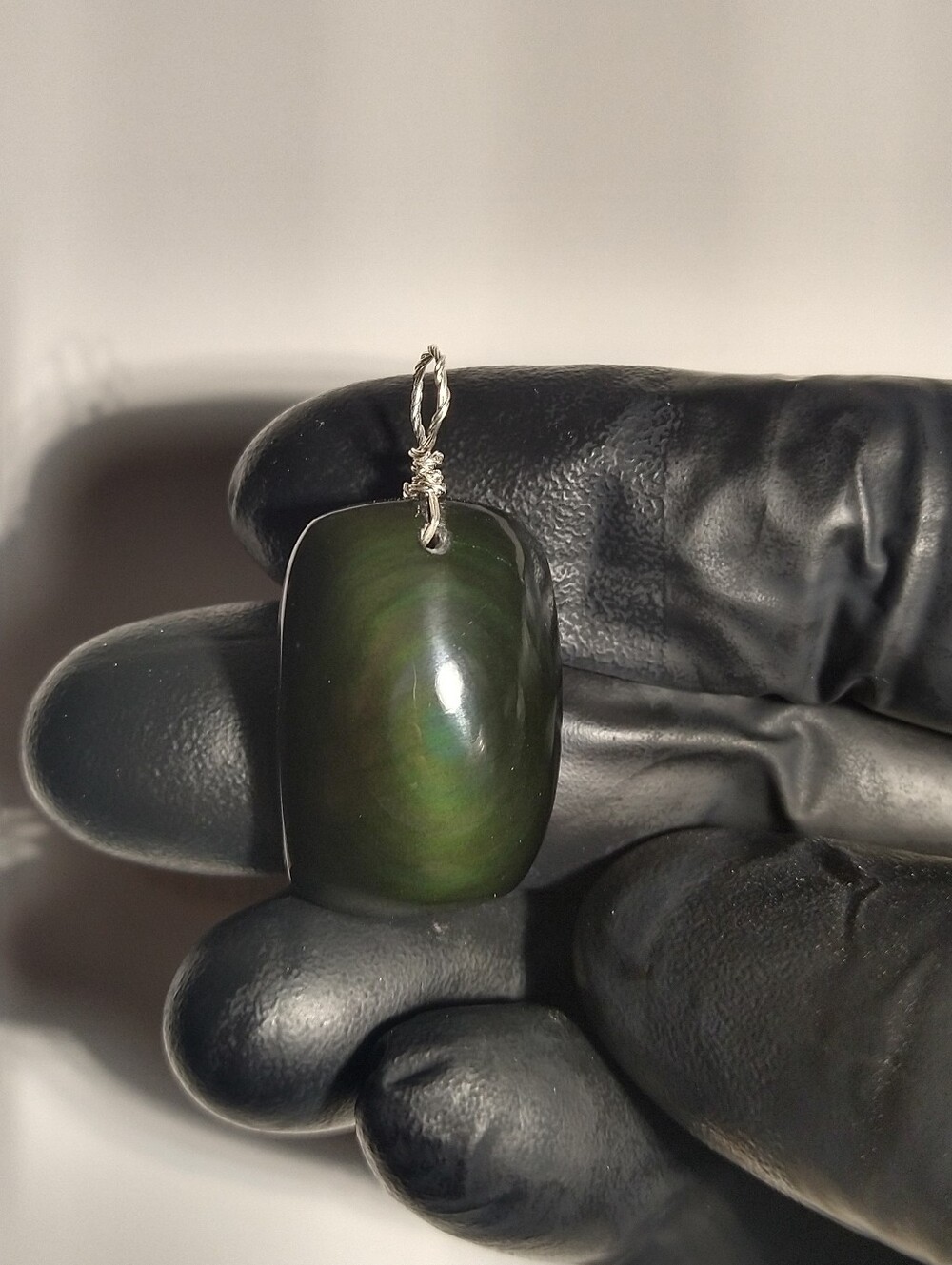 Green Flash Natural Rainbow Obsidian Sterling Silver Pendant